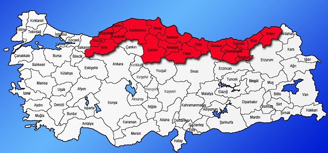 karadeniz bölgesi il haritası